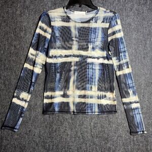RM Rebecca Minkoff Mesh Long Sleeve Abstract Stripes Top Sz Small Sheer Stretch